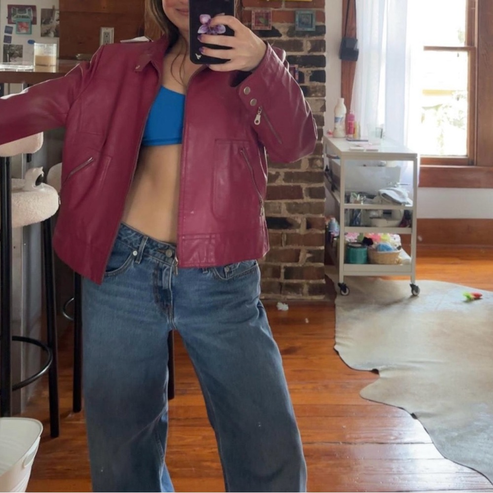 Vintage Maroon Leather Jacket